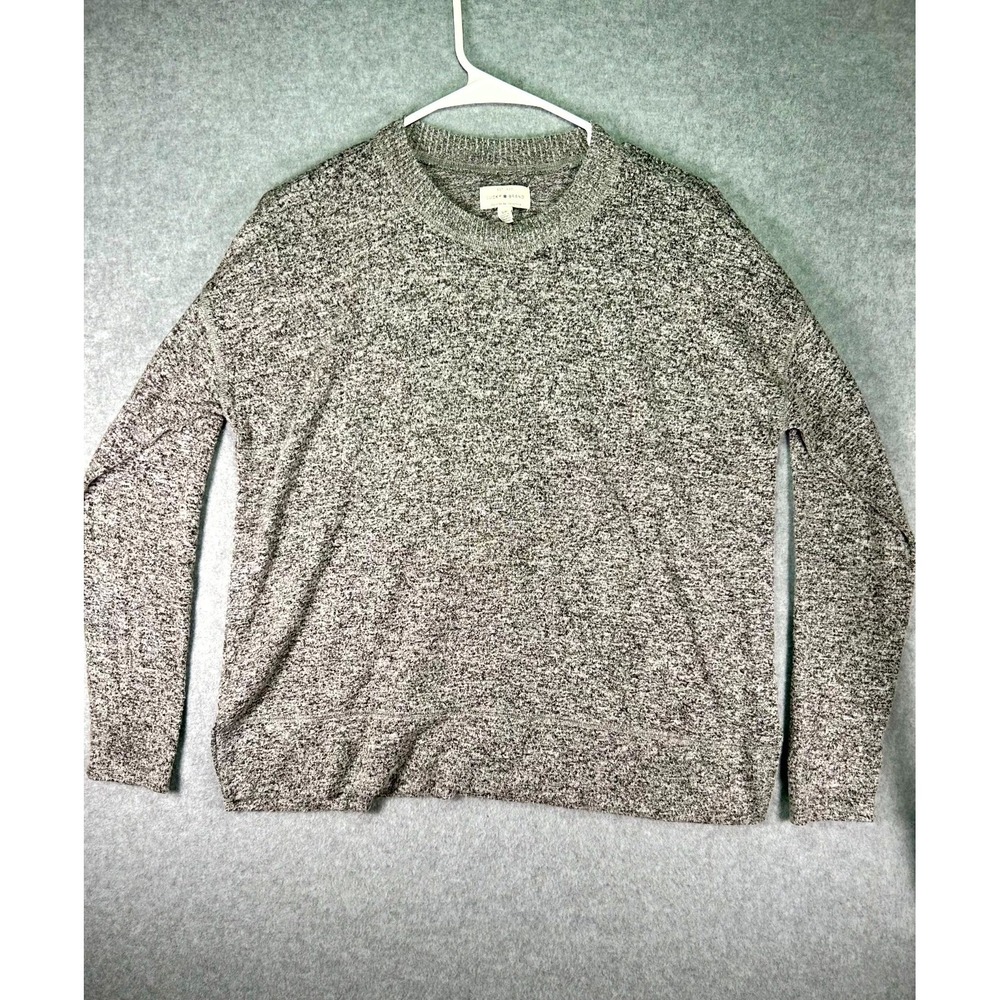 Lucky Brand Sweater Womens S Gray Black Knitted Crew Neck Long Sleeve Pullover